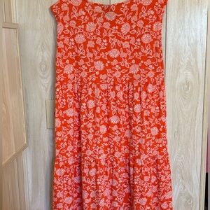 Bobeau Orange and White Sleeveless Sundress